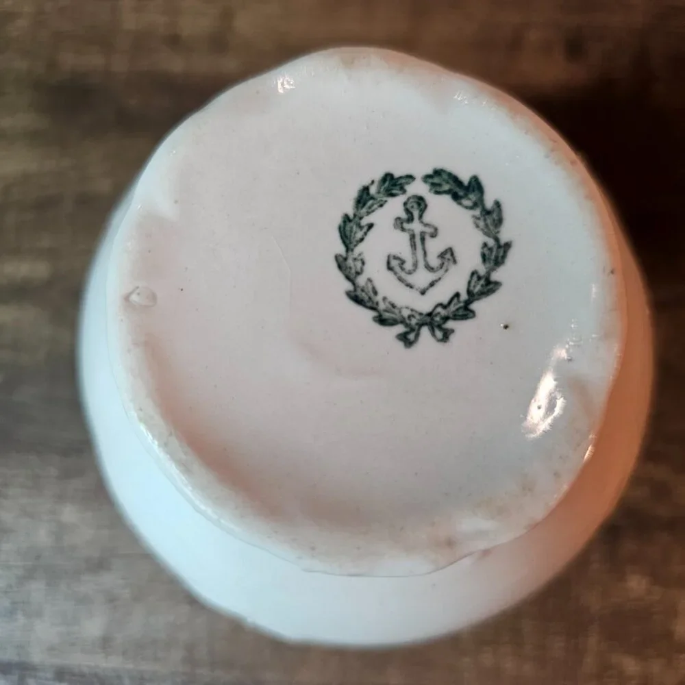 Antique Anchor Pottery 4.75” Small White Porcelain Vase with Blue Roses